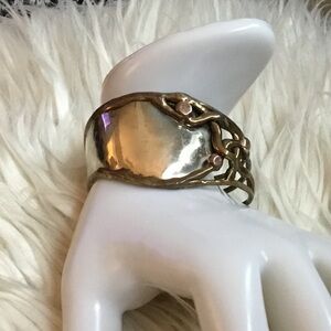 Vintage ALAMO Signed Cuff Bracelet Wide Gold & Silver Metal Vintage Artisan